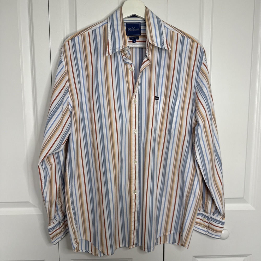 Faconnable Striped Button Up Shirt 100% Cotton Luxury Sophisticated Preppy